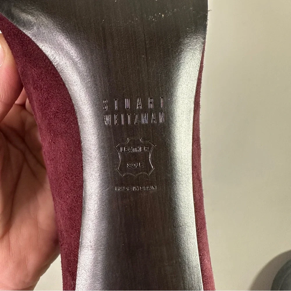 Stuart Weitzman Burgundy Pointed Toe Crossover Detail High Heeled Suede Pumps